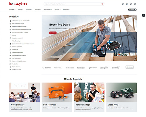 Beispielansicht eines B2B-Onlineshops mit Produktübersicht